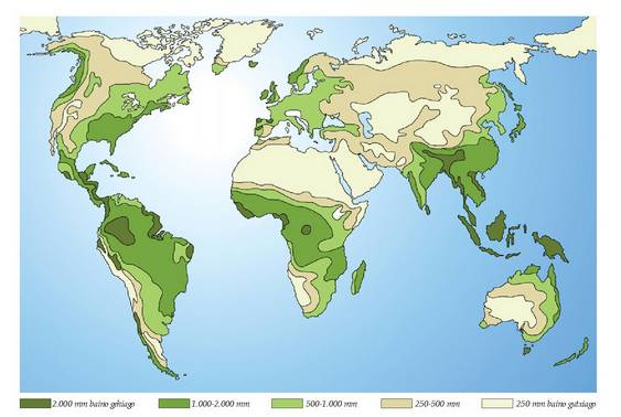 Prezipitazioen urteko batez bestekoa, mm-tan.<br><br>